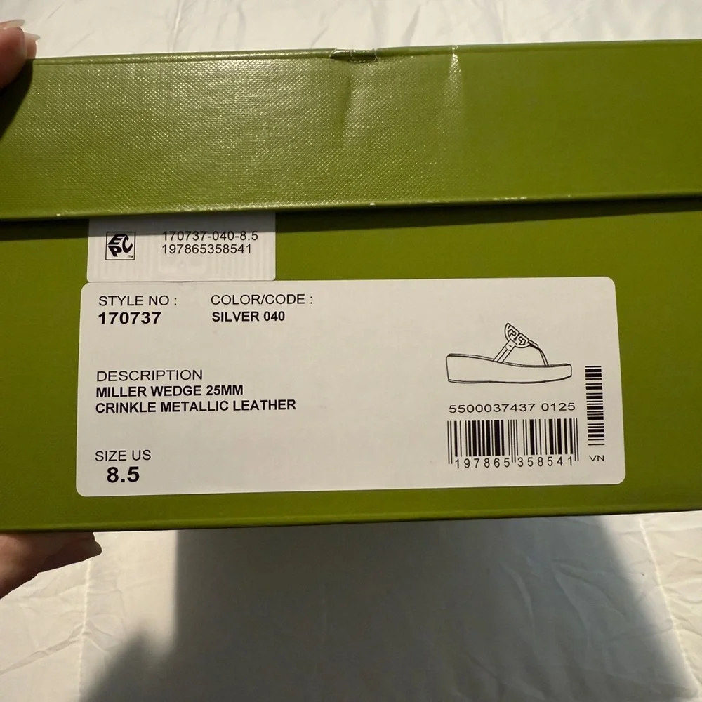 Tory Burch Silver Logo Thong Wedge Sandals